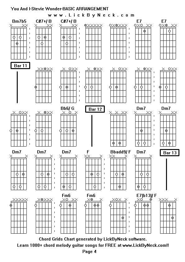 Chord Grids Chart of chord melody fingerstyle guitar song-You And I-Stevie Wonder-BASIC ARRANGEMENT,generated by LickByNeck software.